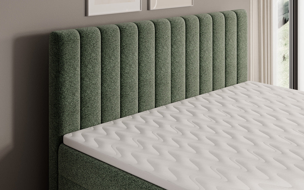 Lit boxspring Chelsea en tissu texturé avec espace de rangement