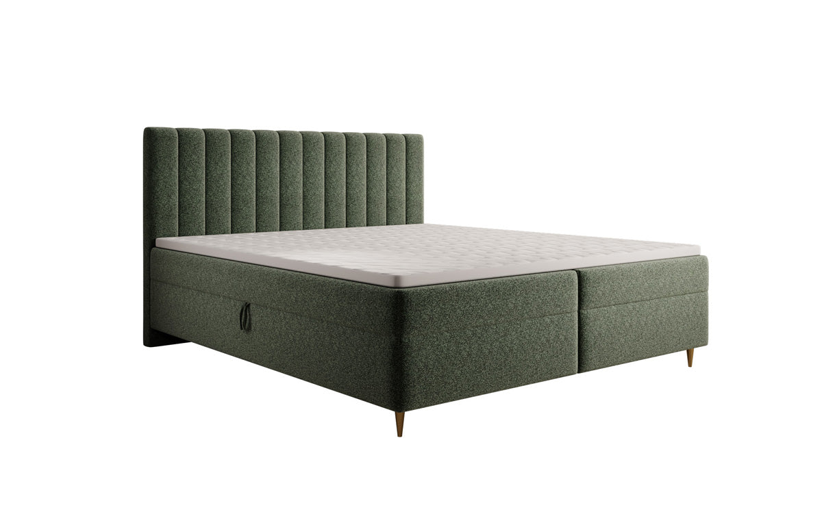 Lit boxspring Chelsea en tissu texturé avec espace de rangement