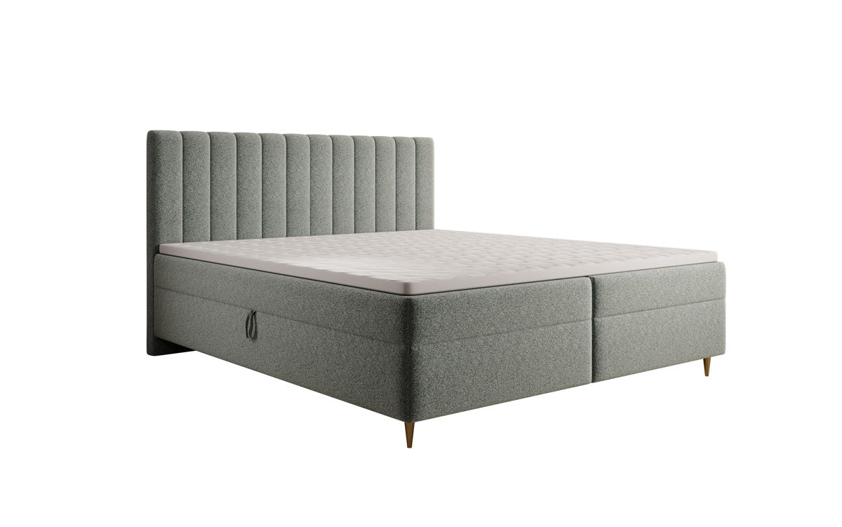 Lit boxspring Chelsea en tissu texturé avec espace de rangement