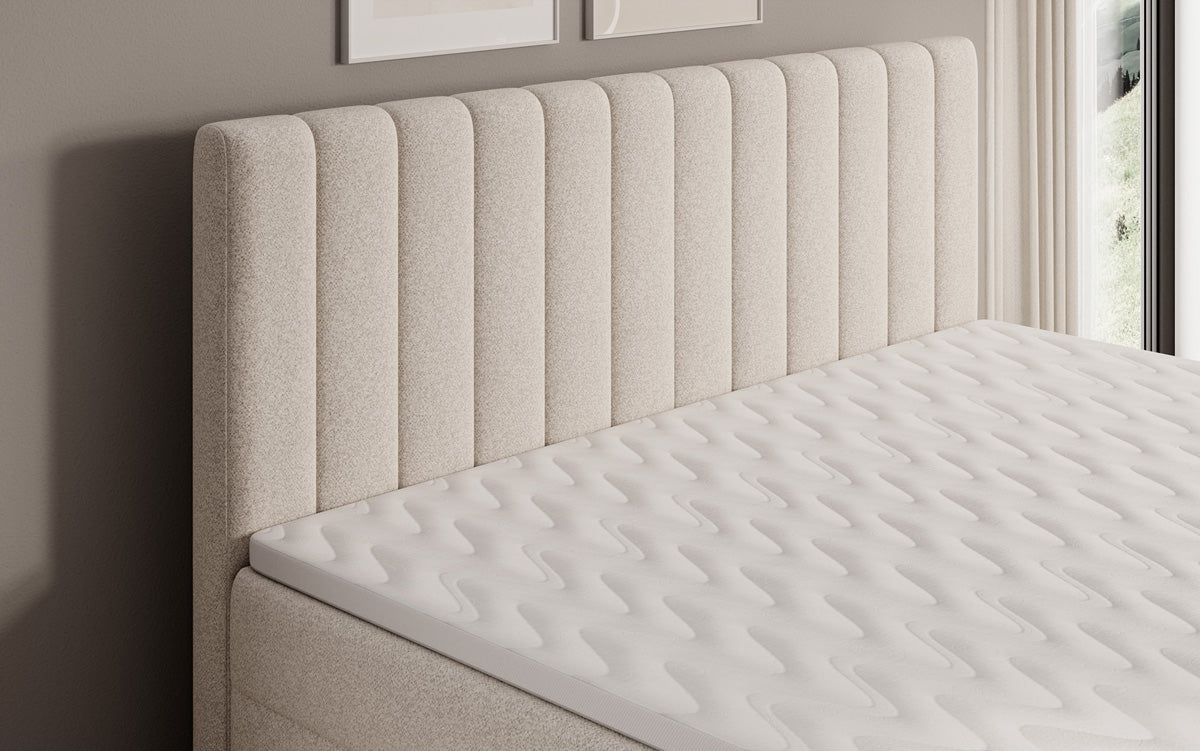 Lit boxspring Chelsea en tissu texturé avec espace de rangement