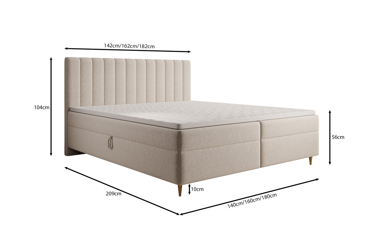 Lit boxspring Chelsea en tissu texturé avec espace de rangement