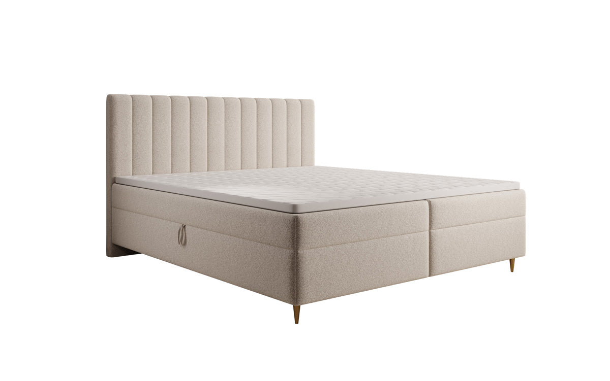 Lit boxspring Chelsea en tissu texturé avec espace de rangement
