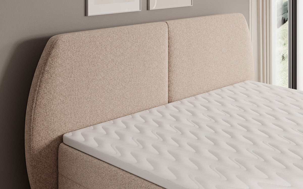 Lit boxspring Nara en tissu structuré avec espace de rangement