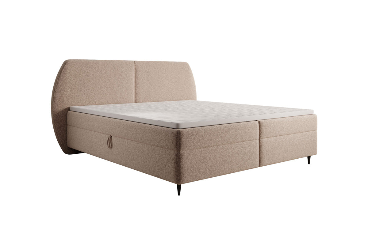 Lit boxspring Nara en tissu structuré avec espace de rangement