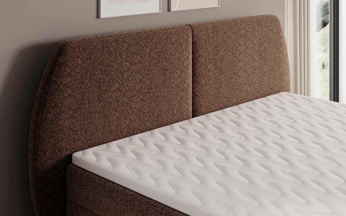 Lit boxspring Nara en tissu structuré avec espace de rangement