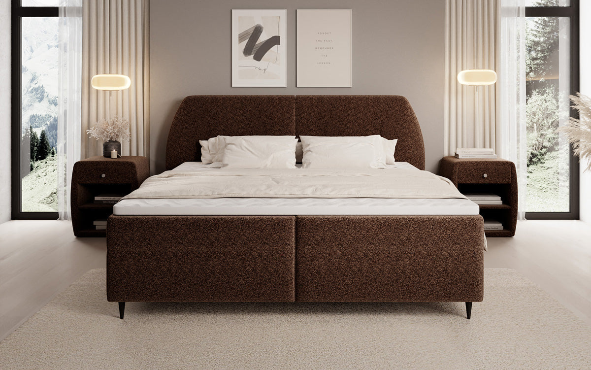 Lit boxspring Nara en tissu structuré avec espace de rangement