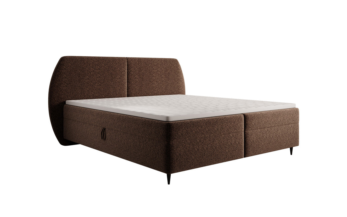 Lit boxspring Nara en tissu structuré avec espace de rangement