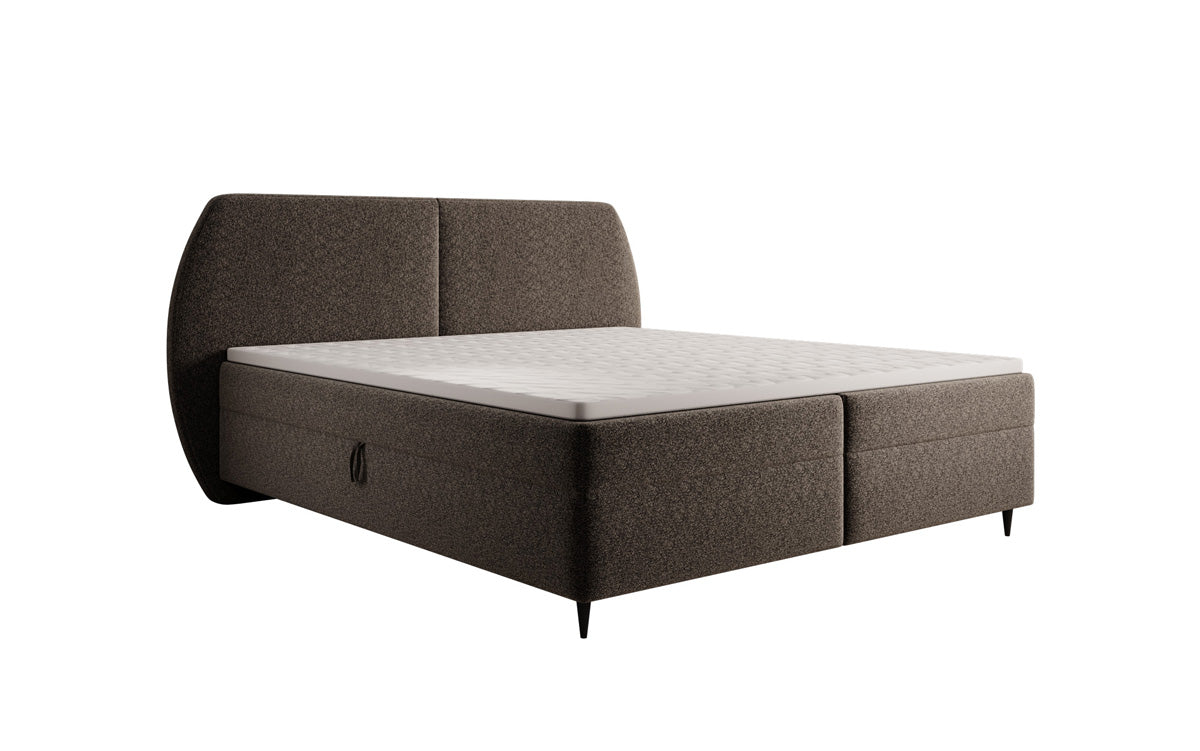 Lit boxspring Nara en tissu structuré avec espace de rangement