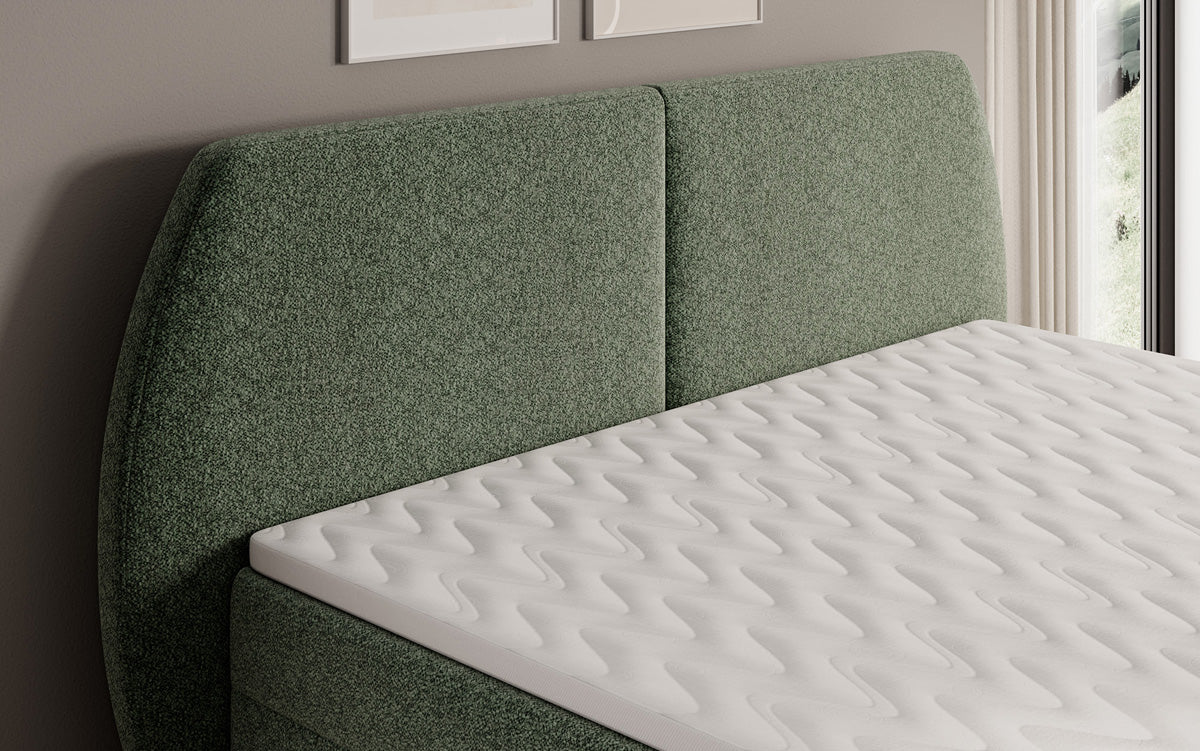 Lit boxspring Nara en tissu structuré avec espace de rangement