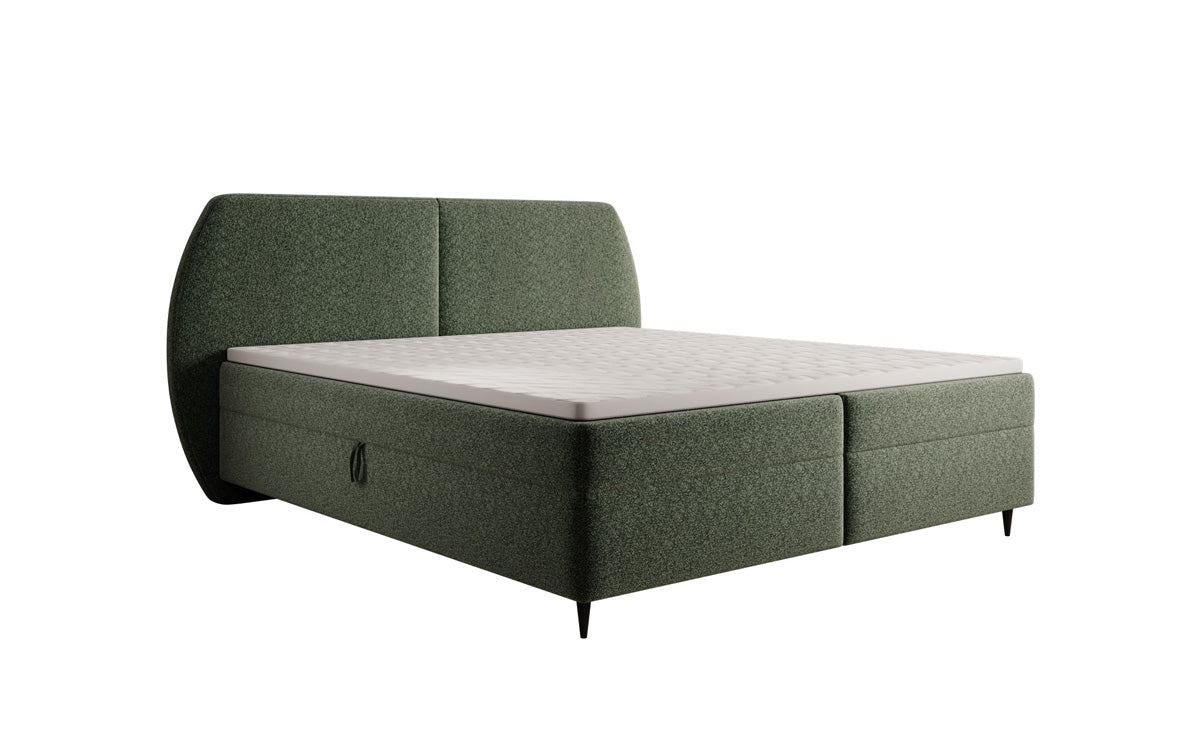 Lit boxspring Nara en tissu structuré avec espace de rangement