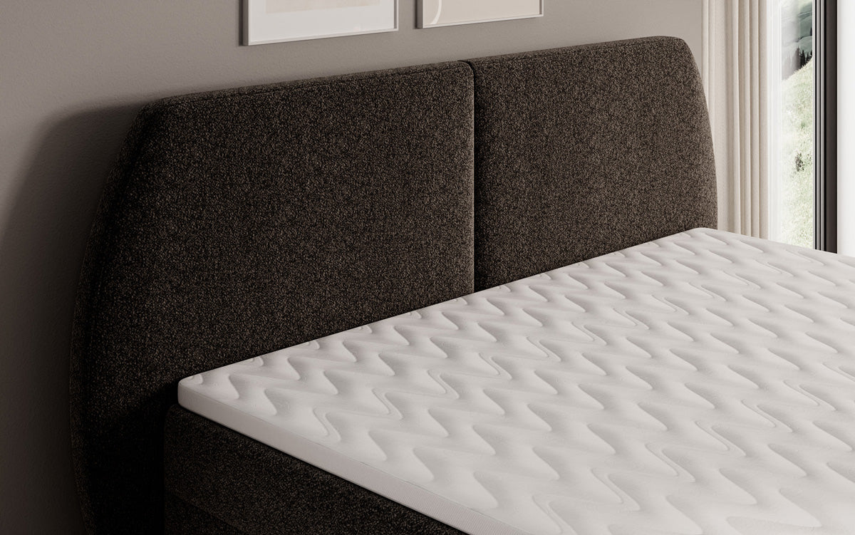 Lit boxspring Nara en tissu structuré avec espace de rangement