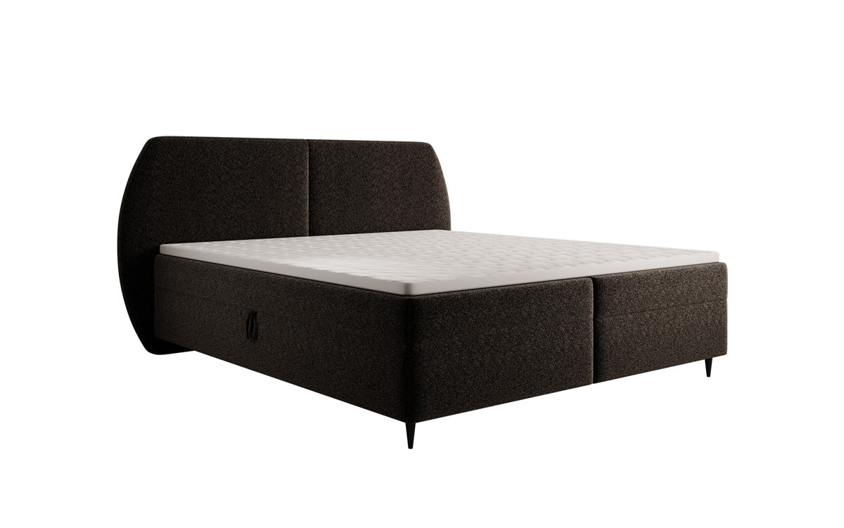 Lit boxspring Nara en tissu structuré avec espace de rangement