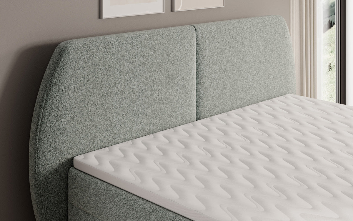 Lit boxspring Nara en tissu structuré avec espace de rangement