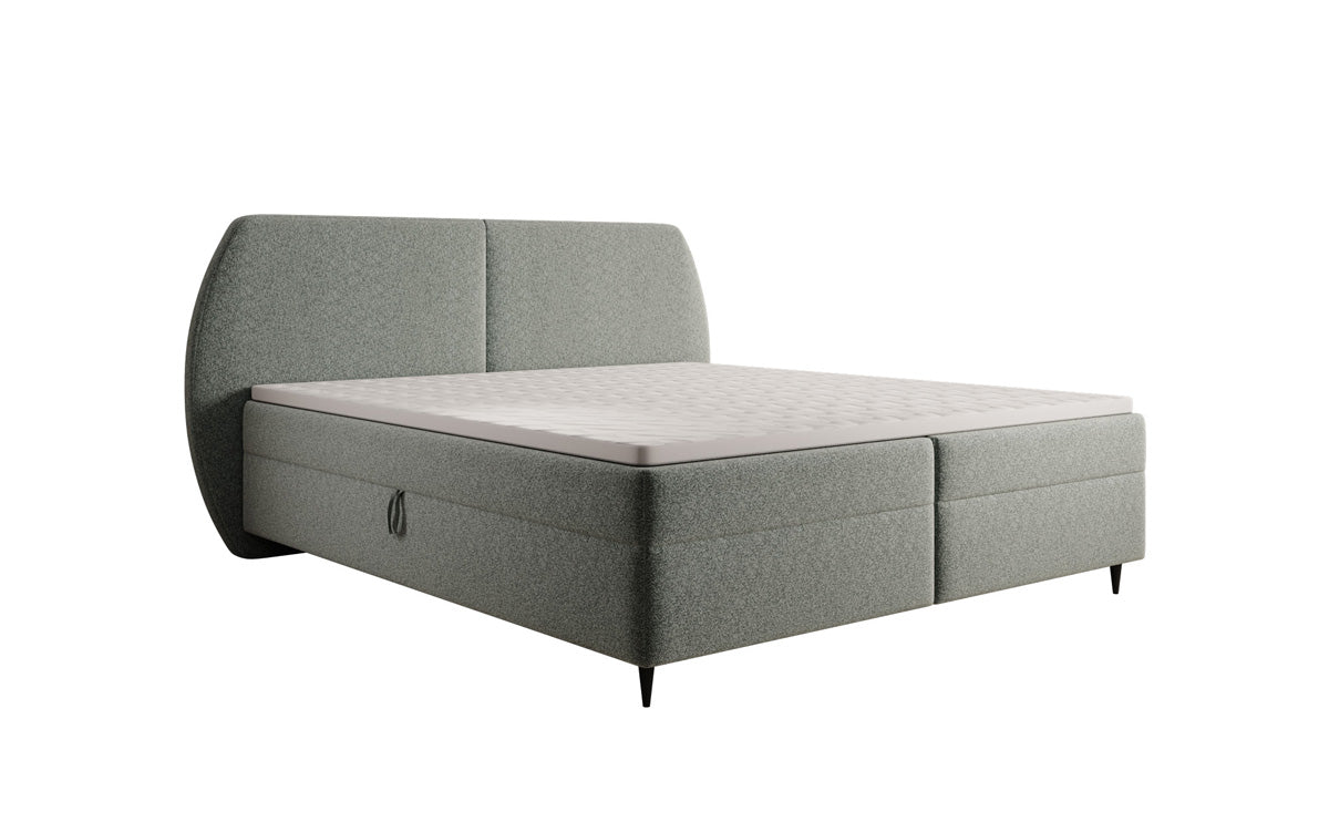 Lit boxspring Nara en tissu structuré avec espace de rangement