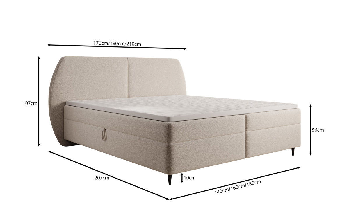 Lit boxspring Nara en tissu structuré avec espace de rangement