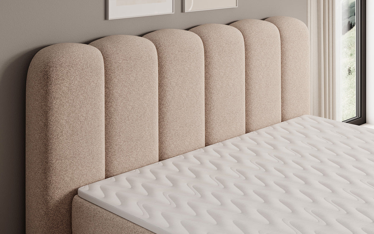 Boxspringbed Bologna in structuurstof met opbergruimte
