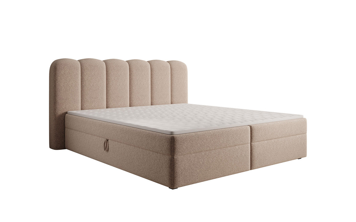 Boxspringbed Bologna in structuurstof met opbergruimte
