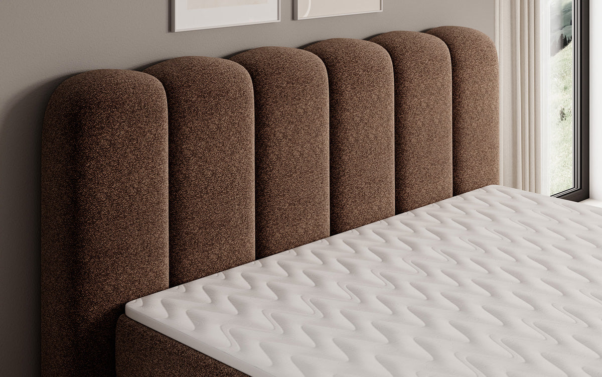 Boxspringbed Bologna in structuurstof met opbergruimte