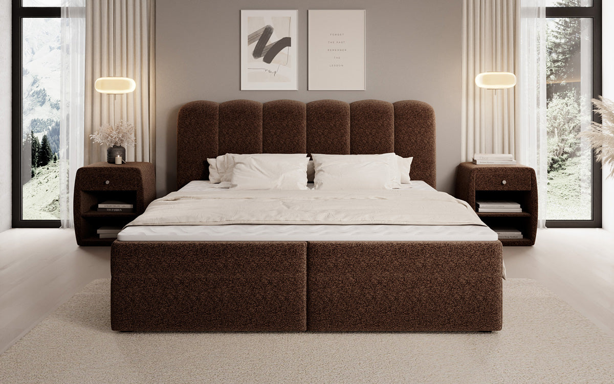 Boxspringbed Bologna in structuurstof met opbergruimte
