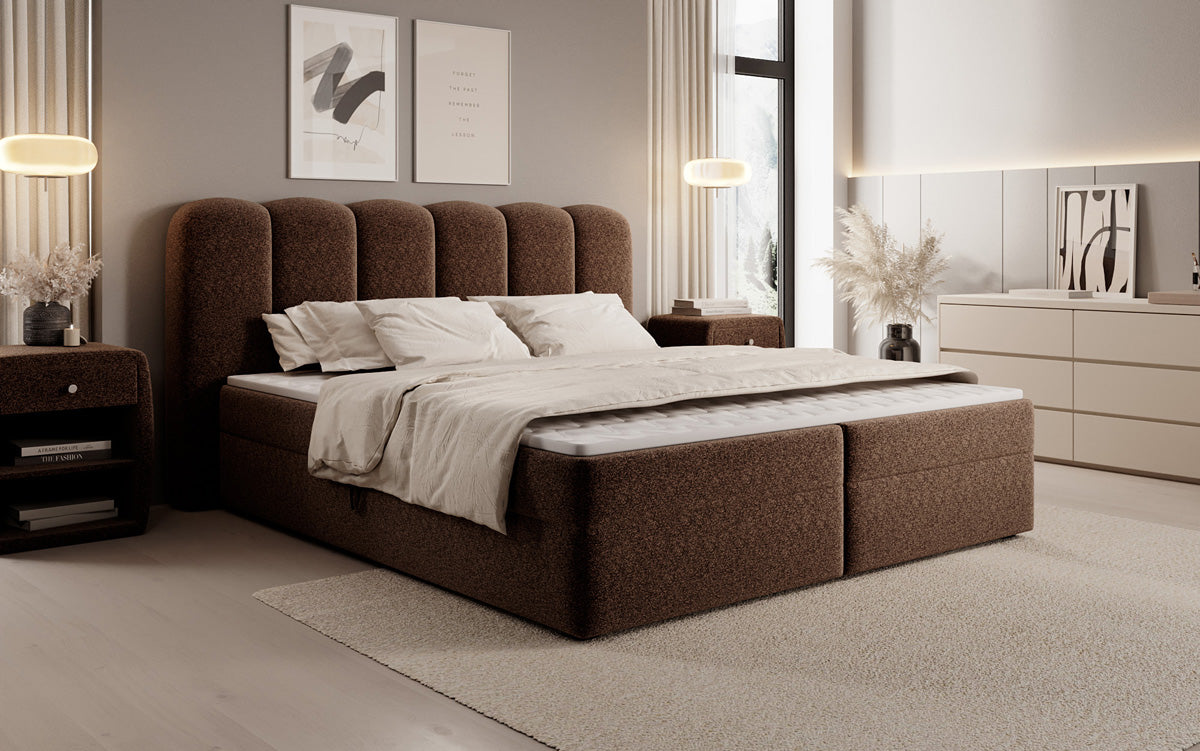 Boxspringbed Bologna in structuurstof met opbergruimte