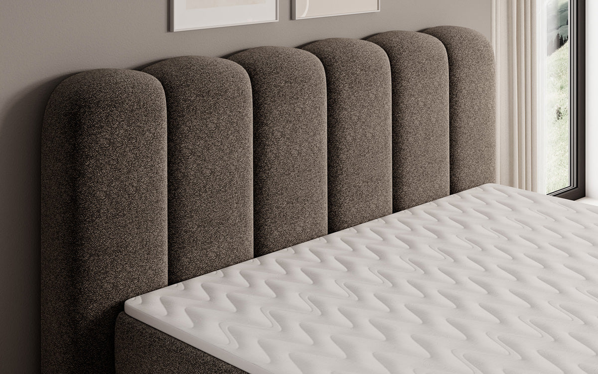 Boxspringbed Bologna in structuurstof met opbergruimte