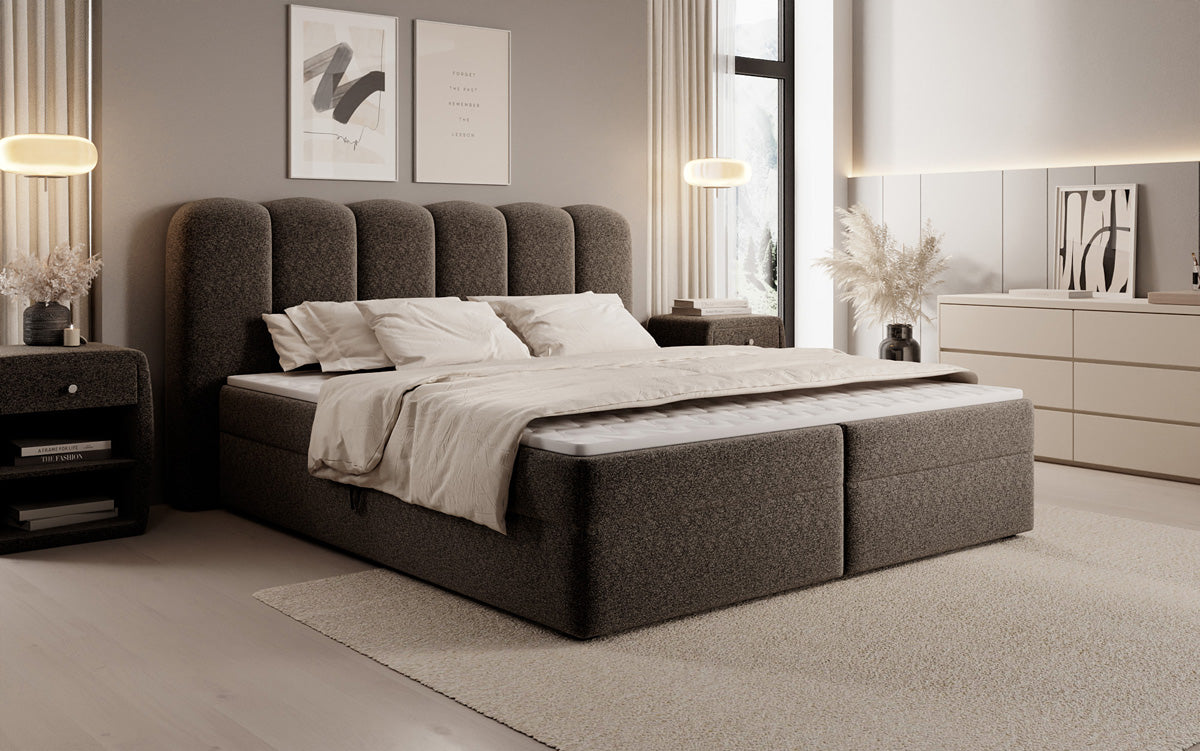 Boxspringbed Bologna in structuurstof met opbergruimte