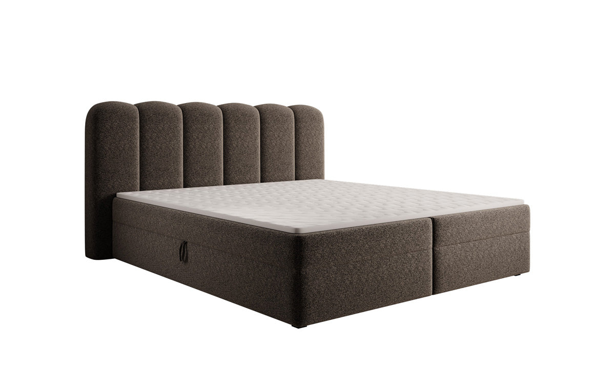 Boxspringbed Bologna in structuurstof met opbergruimte