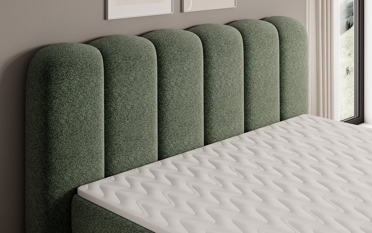 Boxspringbed Bologna in structuurstof met opbergruimte