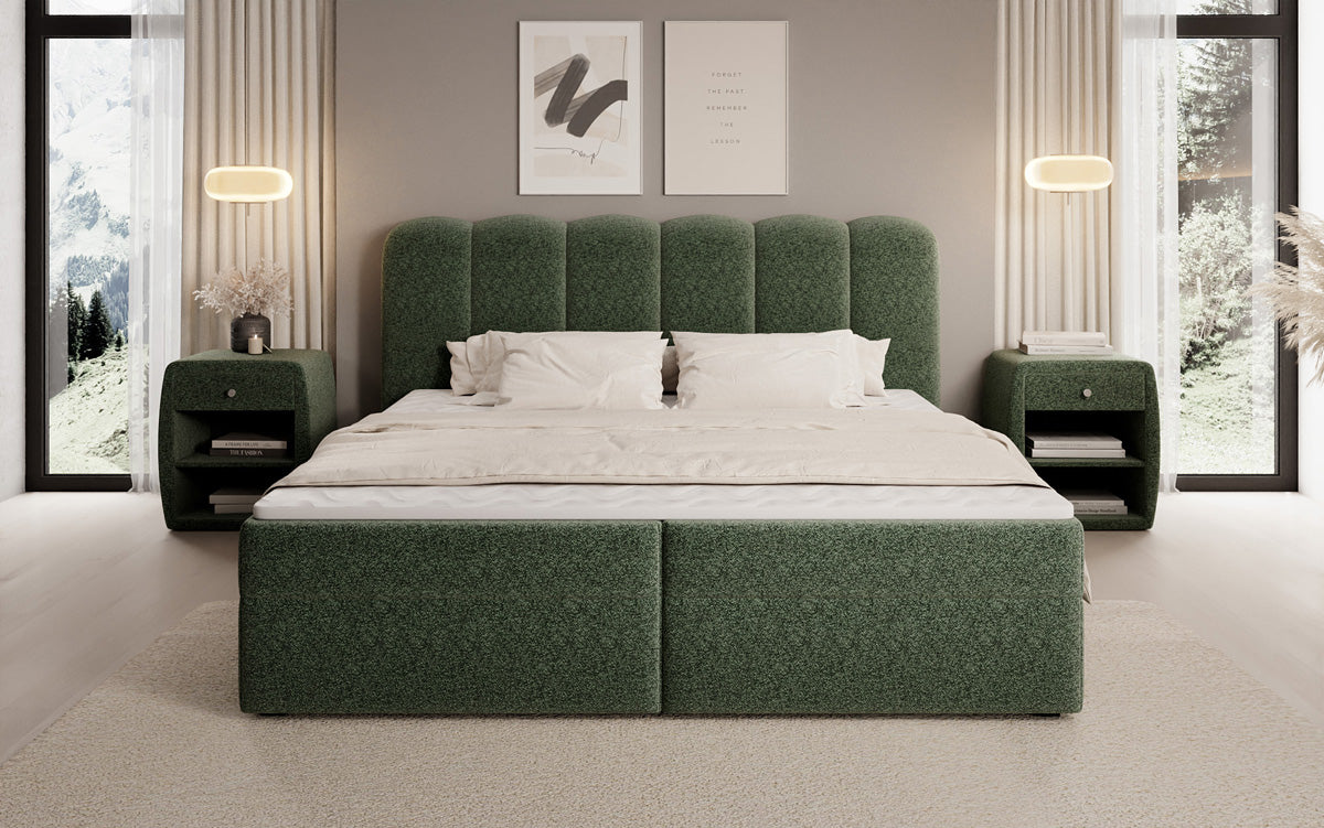 Boxspringbed Bologna in structuurstof met opbergruimte