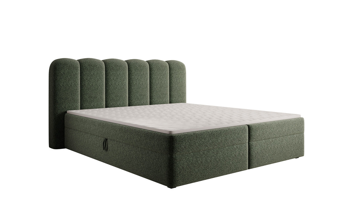 Boxspringbed Bologna in structuurstof met opbergruimte