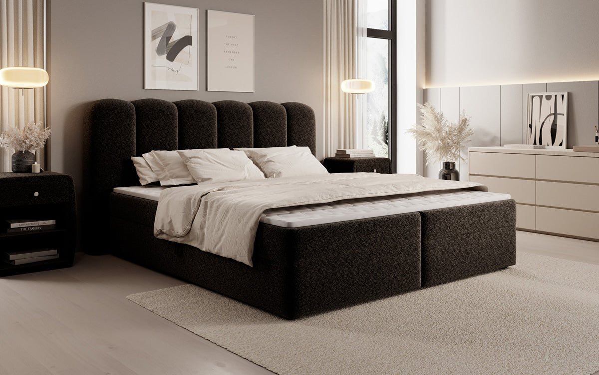Boxspringbed Bologna in structuurstof met opbergruimte