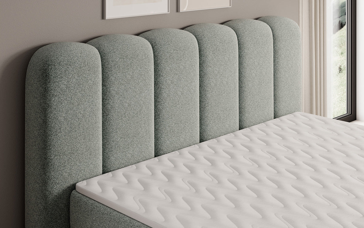 Boxspringbed Bologna in structuurstof met opbergruimte