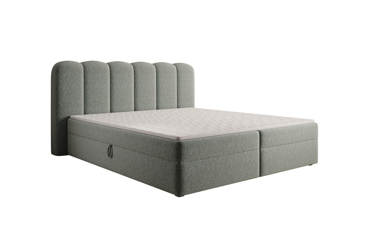 Boxspringbed Bologna in structuurstof met opbergruimte
