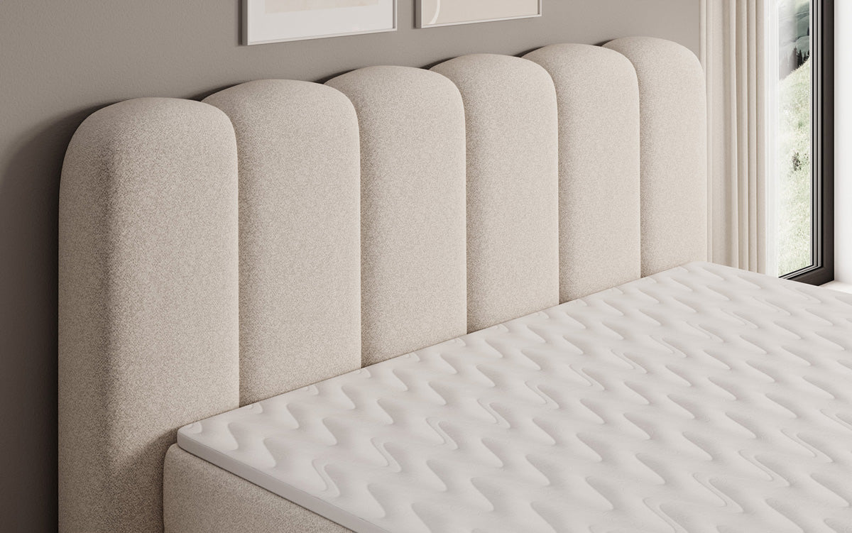 Boxspringbed Bologna in structuurstof met opbergruimte