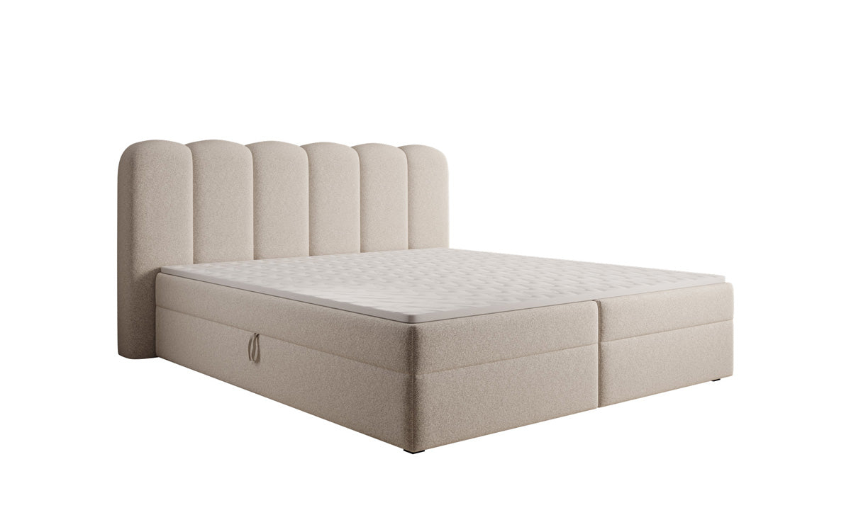 Boxspringbed Bologna in structuurstof met opbergruimte