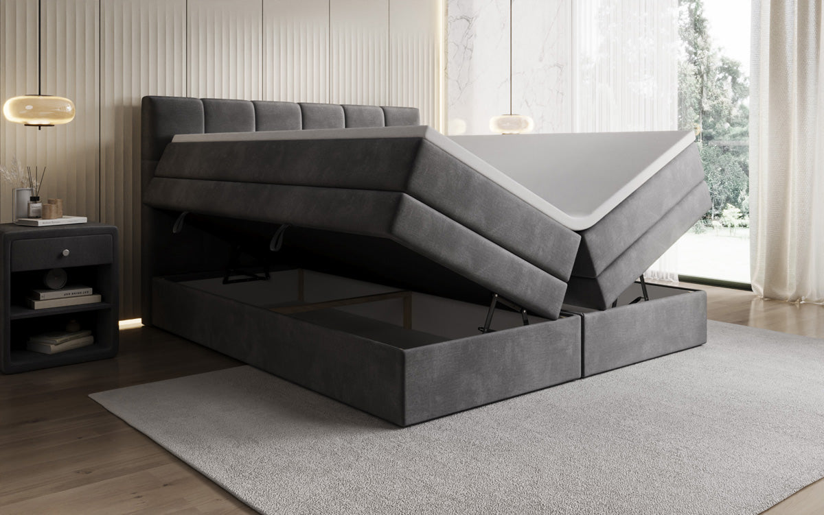 Boxspringbed Windsor met opbergruimte in Fluweel