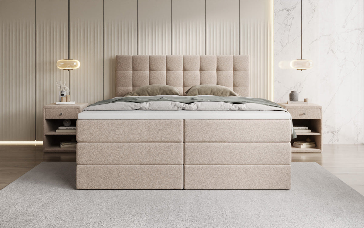 Boxspringbed Grandé in structuurstof met opbergruimte