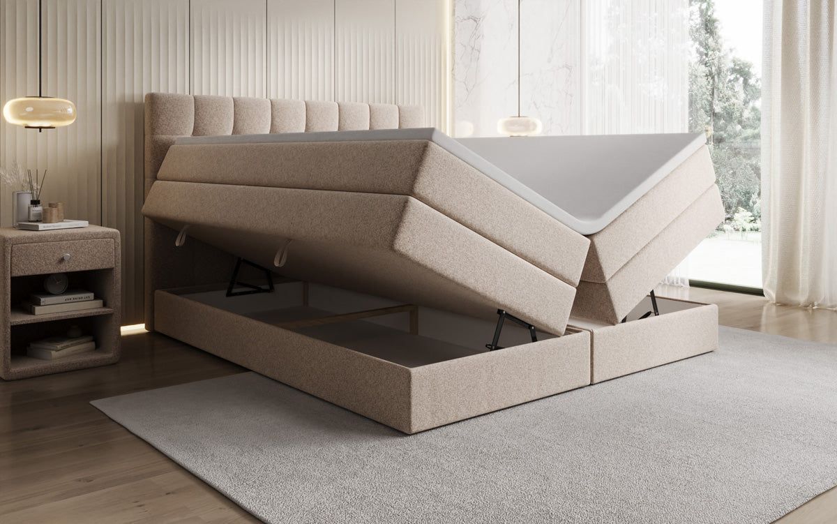 Boxspringbed Grandé in structuurstof met opbergruimte