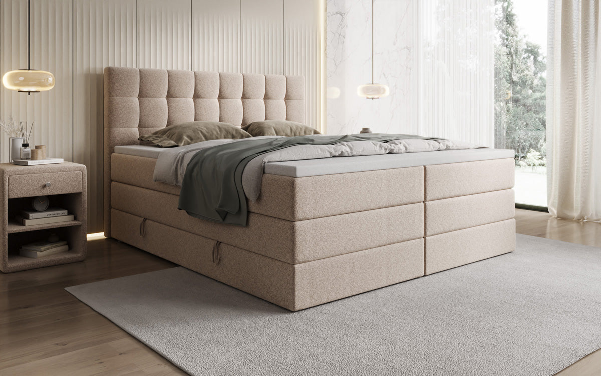 Boxspringbed Grandé in structuurstof met opbergruimte