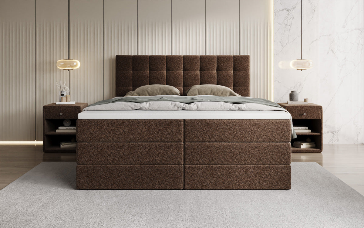 Boxspringbed Grandé in structuurstof met opbergruimte