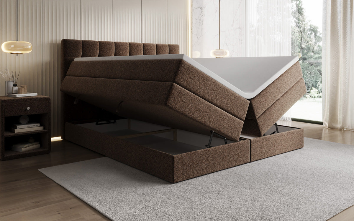 Boxspringbed Grandé in structuurstof met opbergruimte