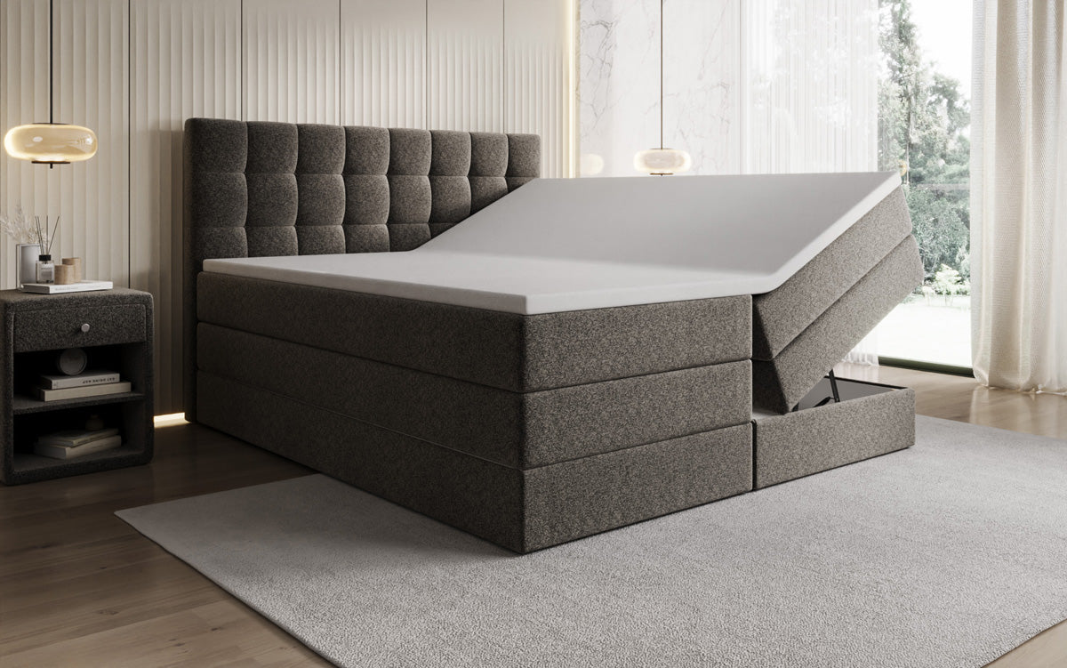 Boxspringbed Grandé in structuurstof met opbergruimte
