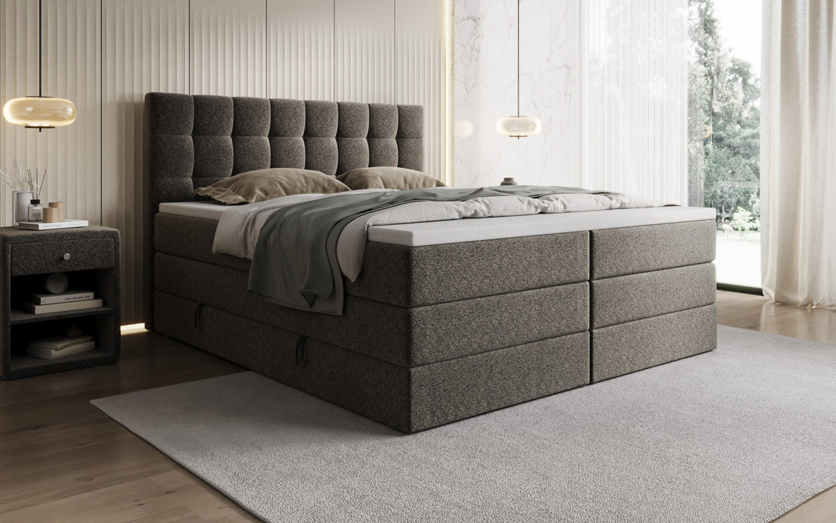 Boxspringbed Grandé in structuurstof met opbergruimte