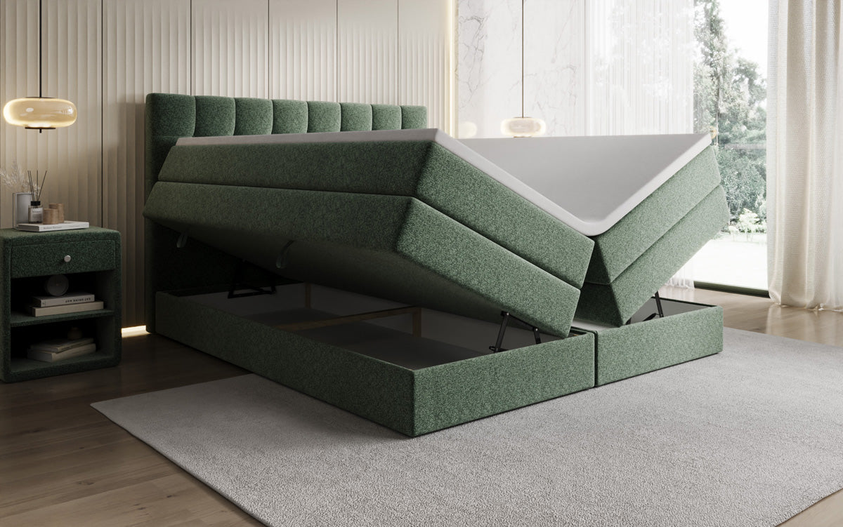 Boxspringbed Grandé in structuurstof met opbergruimte