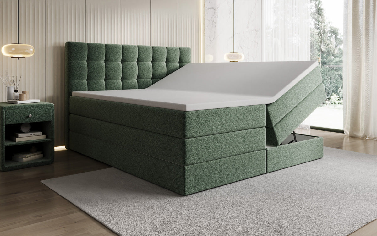 Boxspringbed Grandé in structuurstof met opbergruimte