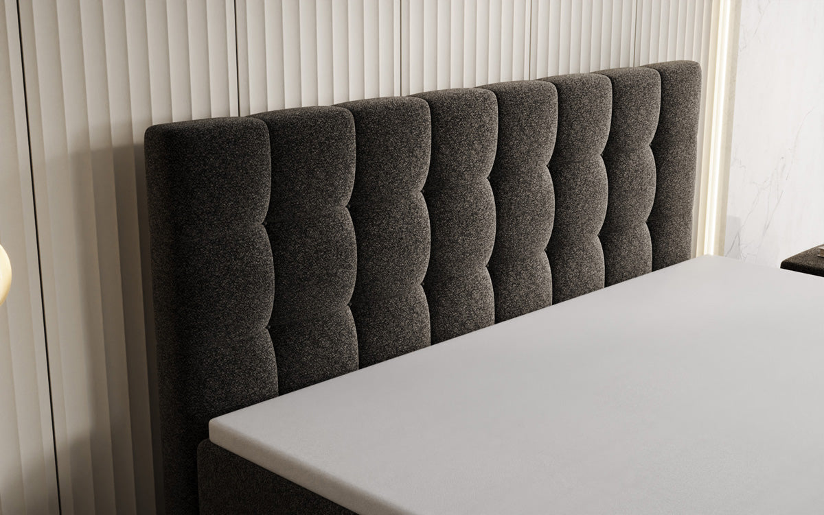 Boxspringbed Grandé in structuurstof met opbergruimte