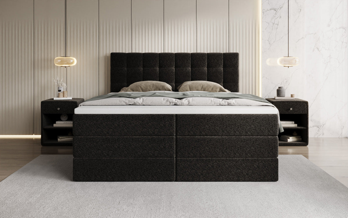 Boxspringbed Grandé in structuurstof met opbergruimte