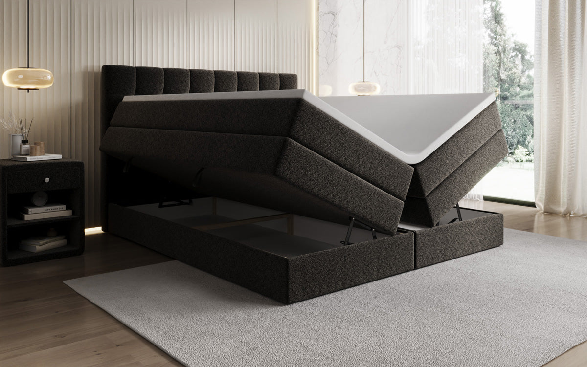 Boxspringbed Grandé in structuurstof met opbergruimte