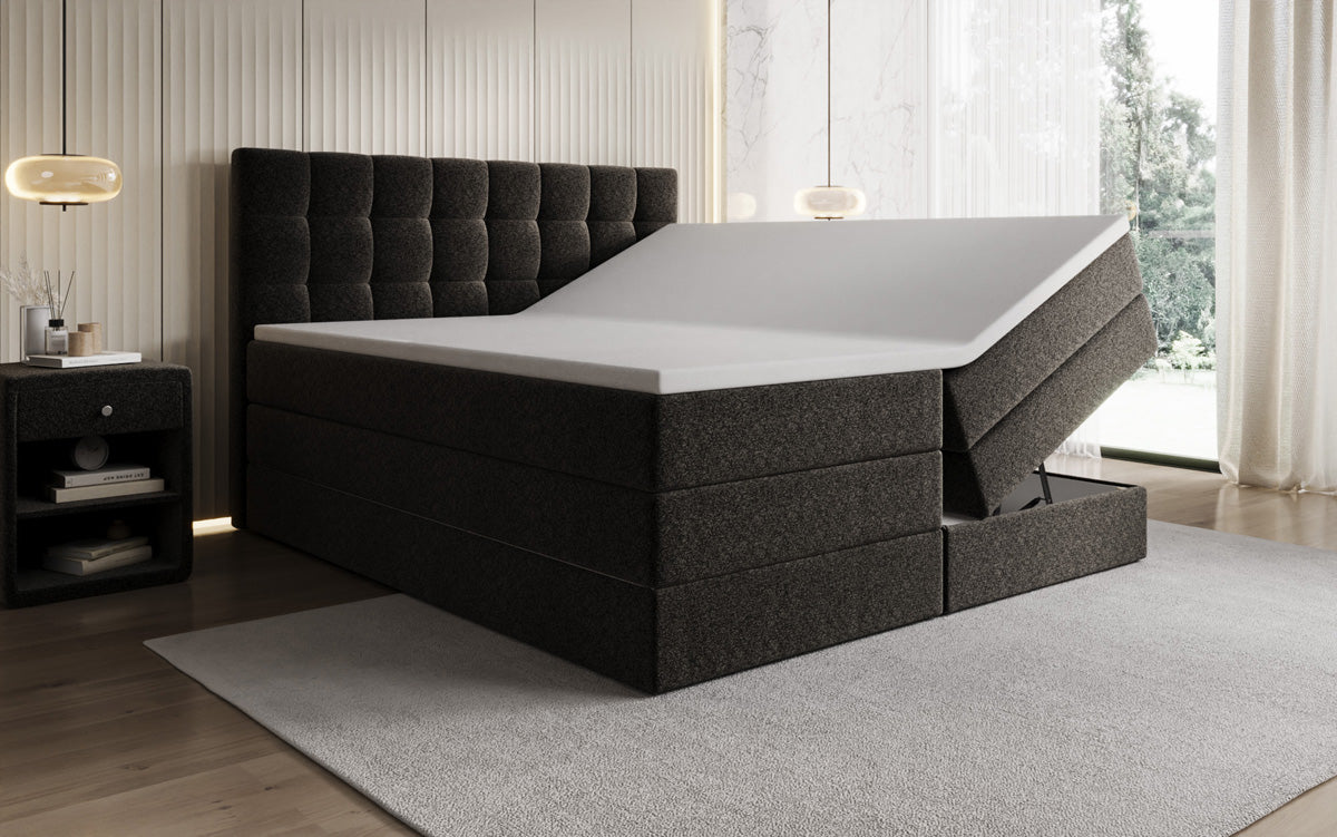 Boxspringbed Grandé in structuurstof met opbergruimte