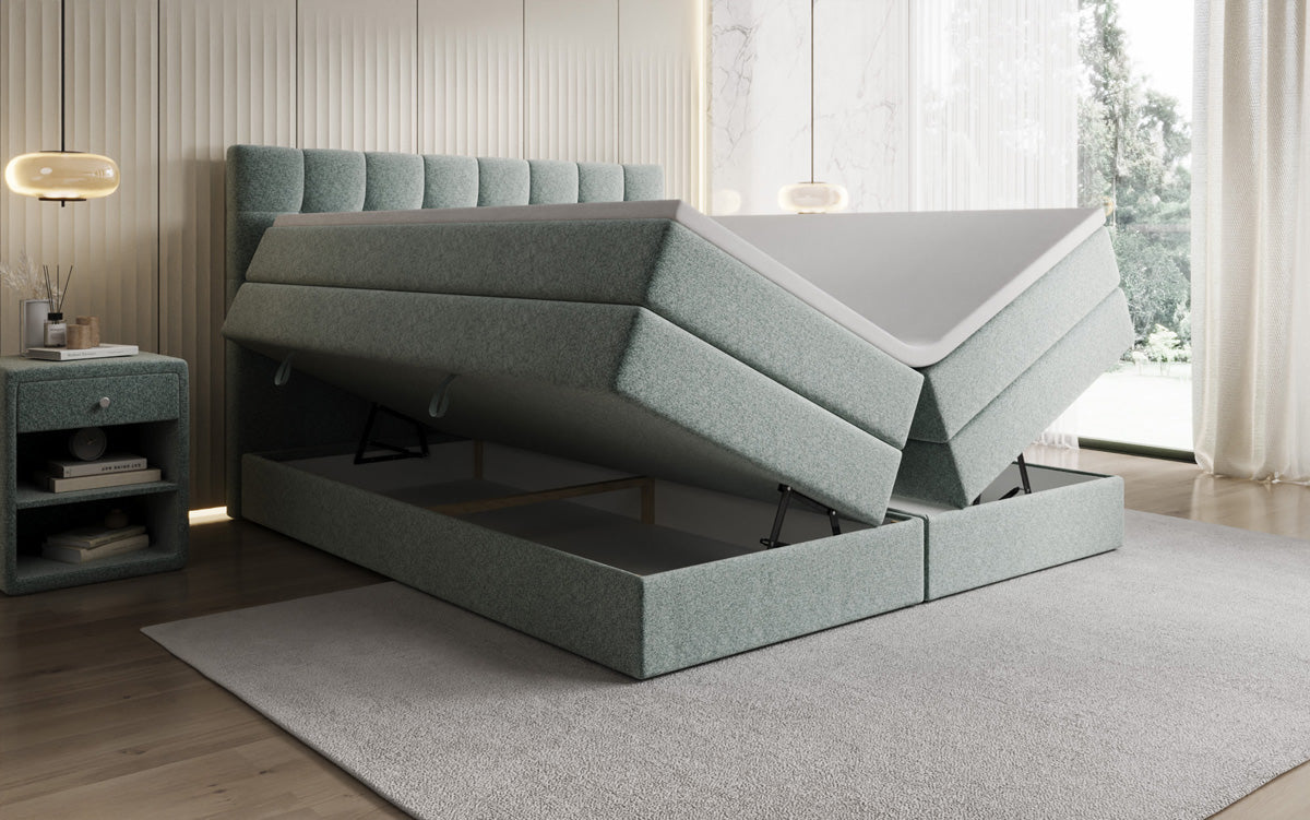 Boxspringbed Grandé in structuurstof met opbergruimte